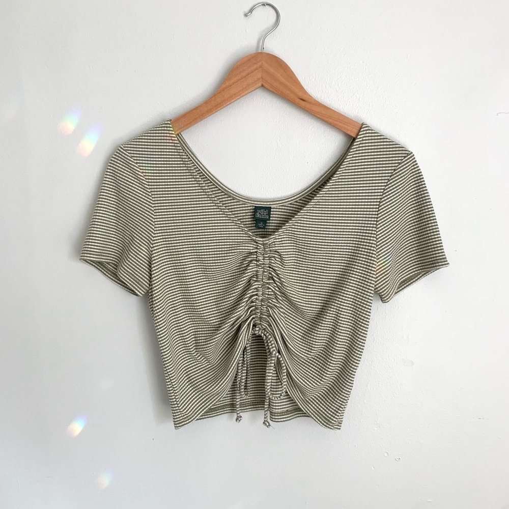 Cinched green striped top